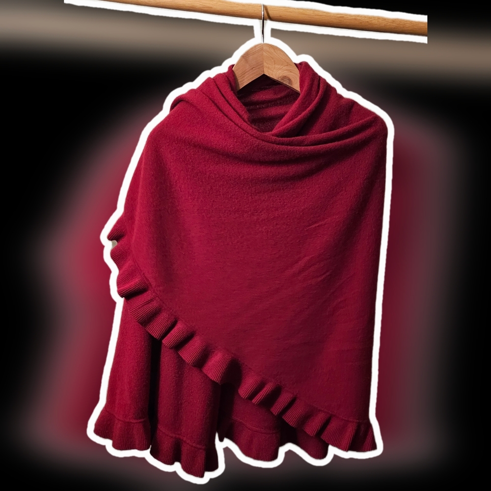 100% Cashmere Portolano Half Circle Shawl with Ruffle Edge